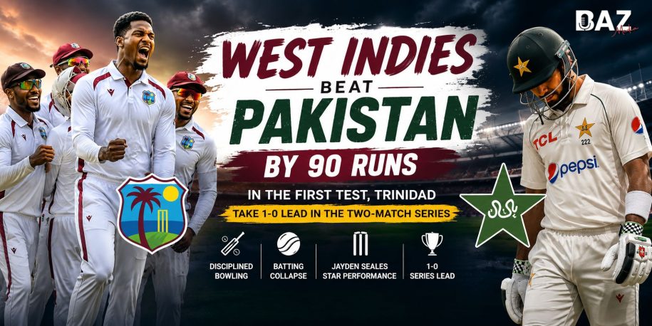 West Indies Defeat Pakistan by 90 Runs in First Test to Take 1-0 Series Lead